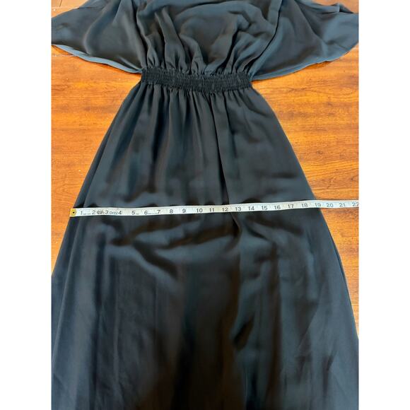 Laundry Dress Sz 6 Black Flowy Maxi Scoop Neck Flutter Sleeve Stretchy Waist NWT - Picture 7 of 7